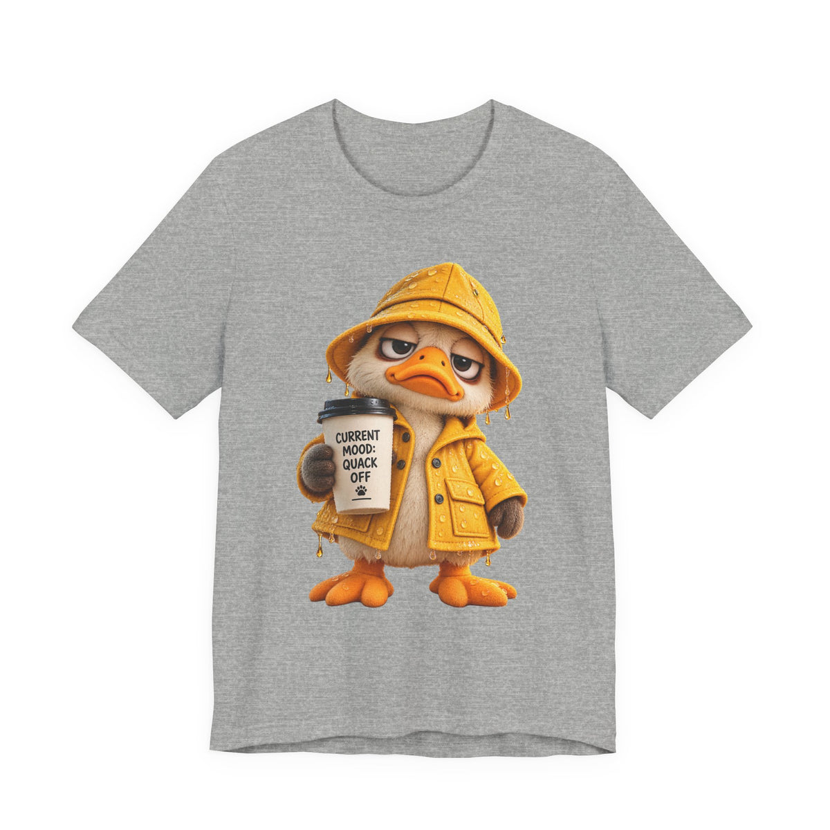 Duck in Rain Jacket T‑Shirt — "Caution: Mood Switched Off" Cute Attitude Tee
