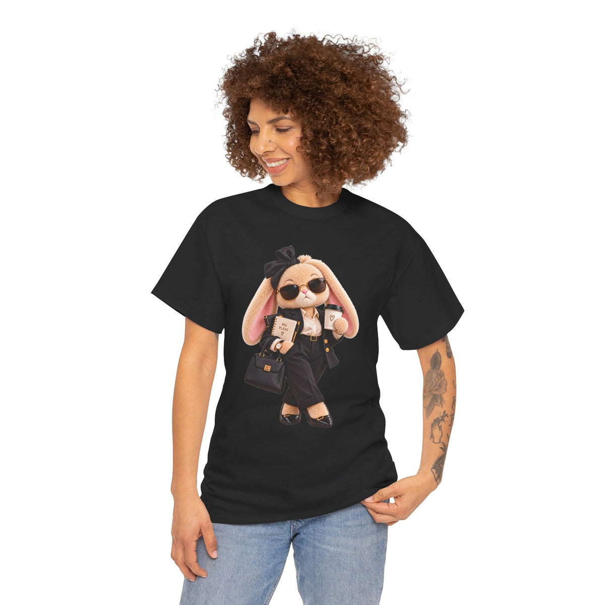 Cute Boss Bunny Graphic Tee — Plushitude Branded Doll Design