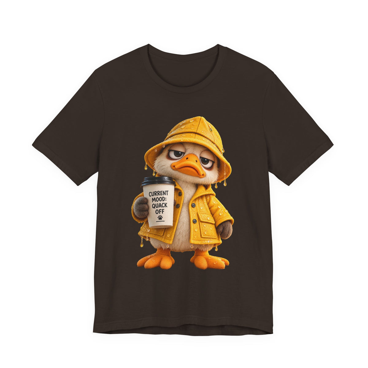 Duck in Rain Jacket T‑Shirt — "Caution: Mood Switched Off" Cute Attitude Tee
