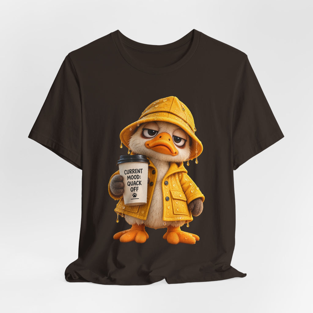 Duck in Rain Jacket T‑Shirt — "Caution: Mood Switched Off" Cute Attitude Tee