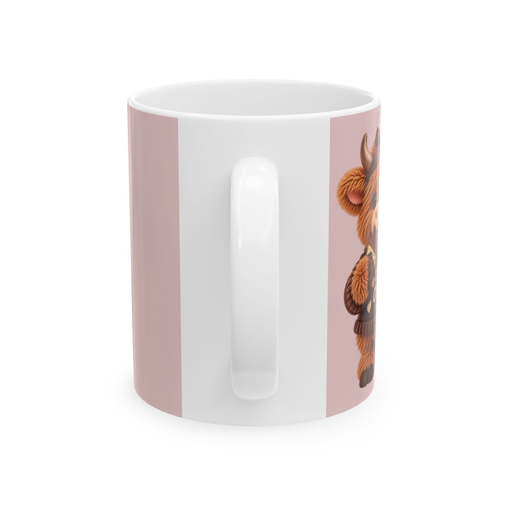 Cute Highland Cow Ceramic Mug — Pink Rustic Farmhouse Coffee Cup (11oz & 15oz)