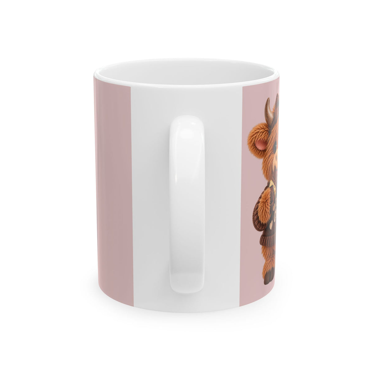 Cute Highland Cow Ceramic Mug — Pink Rustic Farmhouse Coffee Cup (11oz & 15oz)