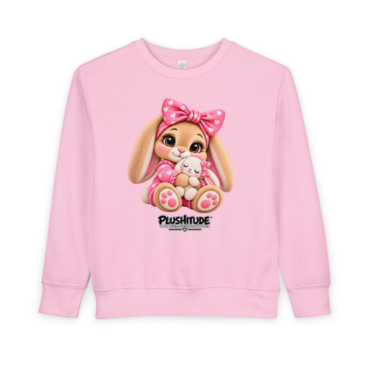 Toddler Bunny Sweatshirt — Cute Plushitude Pink Bow Graphic
