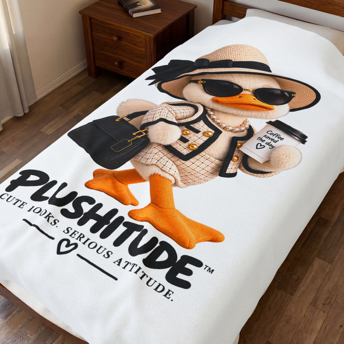 Plushitude Velveteen Throw Blanket — Fashionable Duck with "Cute Looks, Serious Attitude"