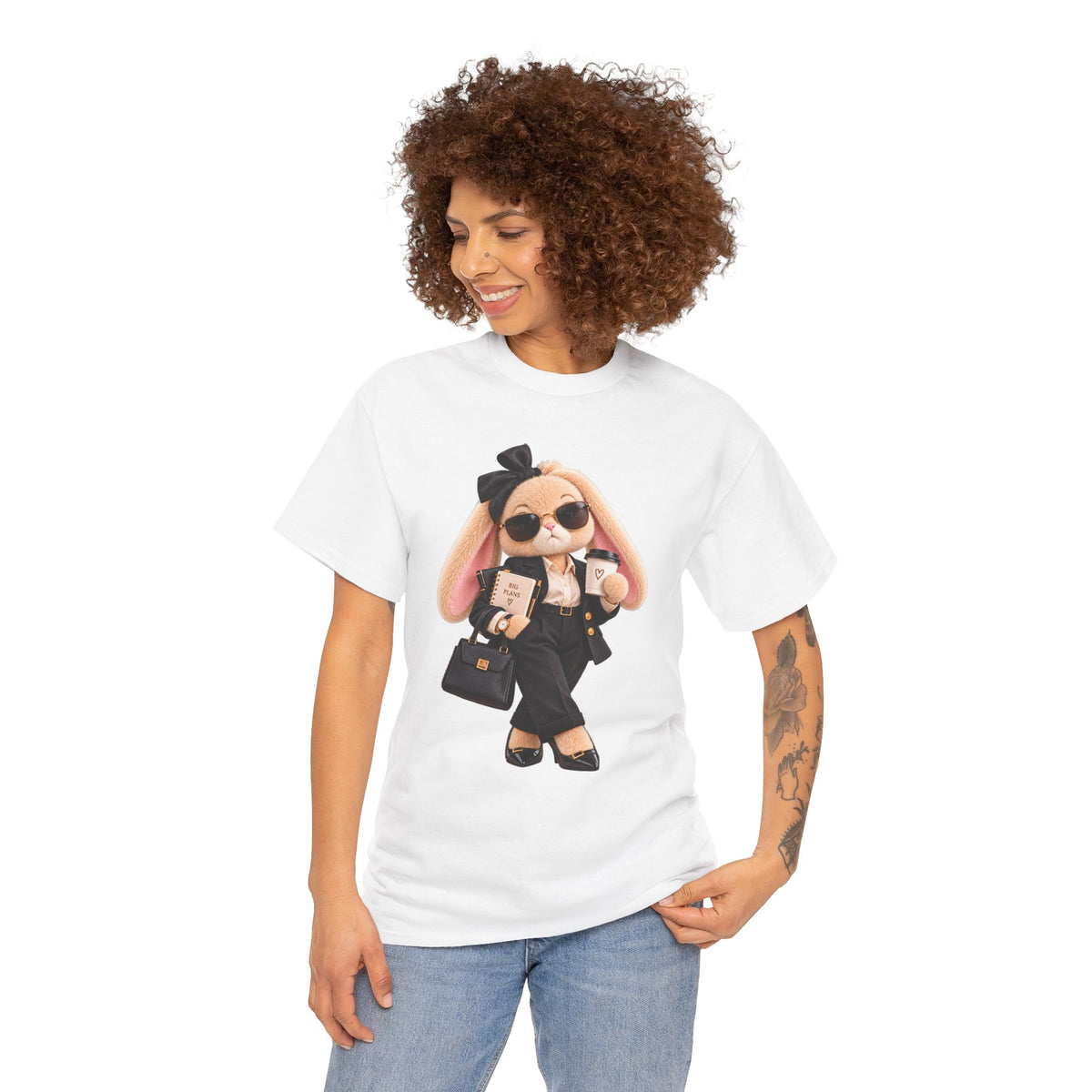 Cute Boss Bunny Graphic Tee — Plushitude Branded Doll Design