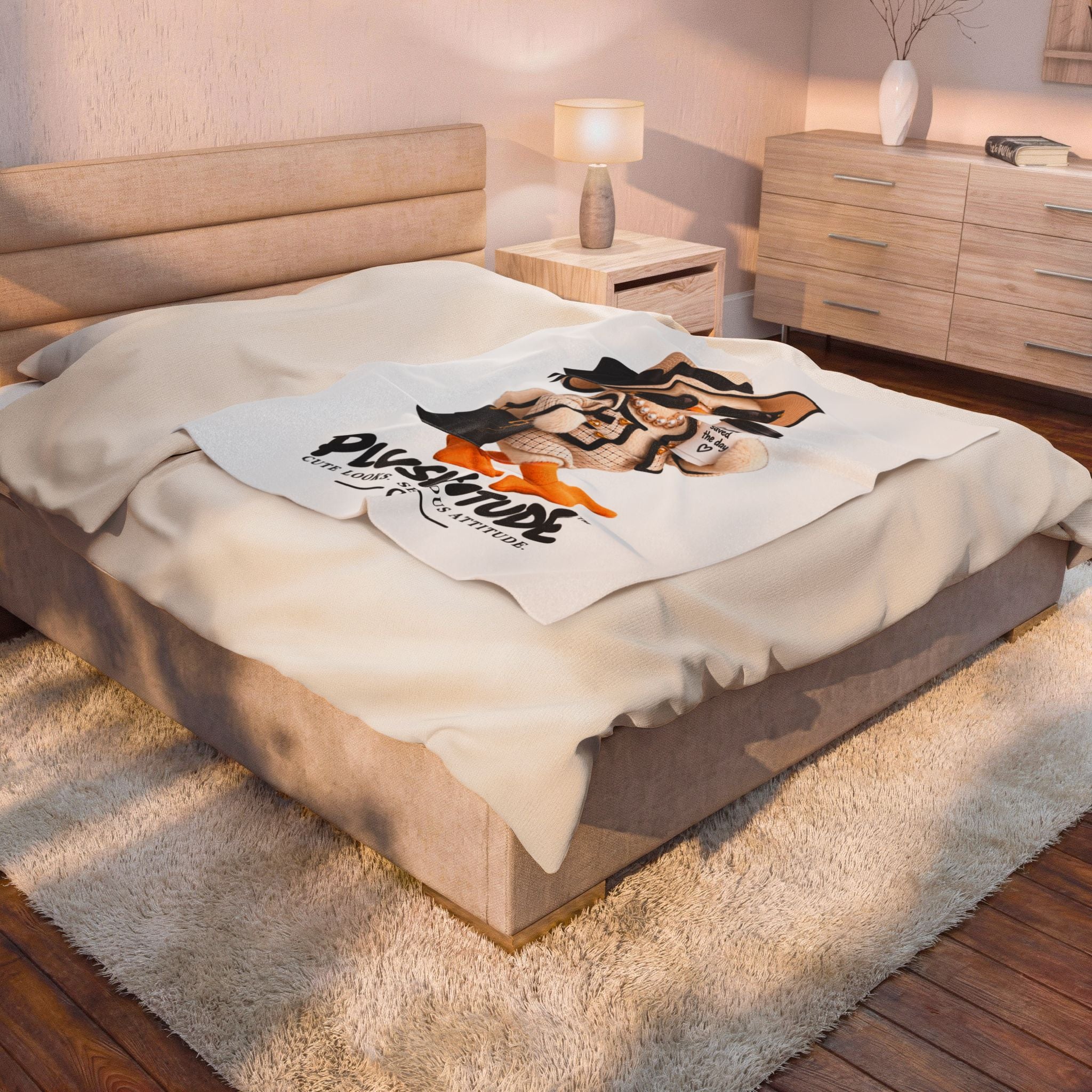 Plushitude Velveteen Throw Blanket — Fashionable Duck with "Cute Looks, Serious Attitude"