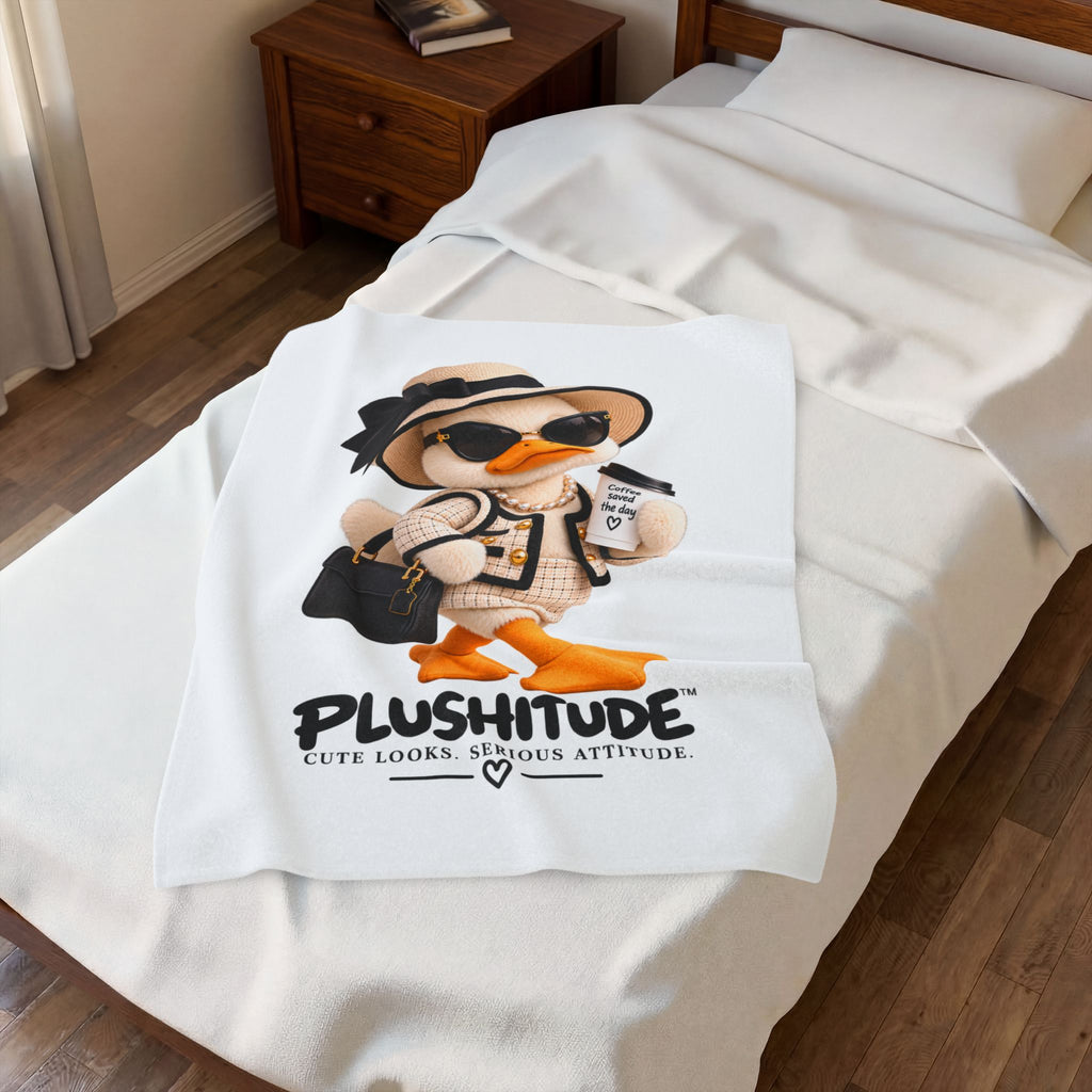 Plushitude Velveteen Throw Blanket — Fashionable Duck with "Cute Looks, Serious Attitude"