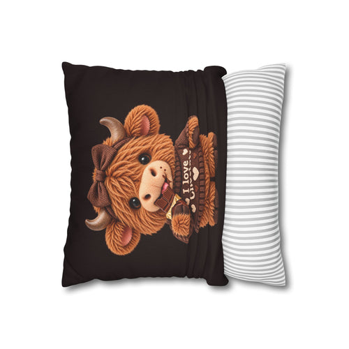 Cute Cow Plush Pillowcase — "I Love Chocolate" Decorative Throw Pillow Cover