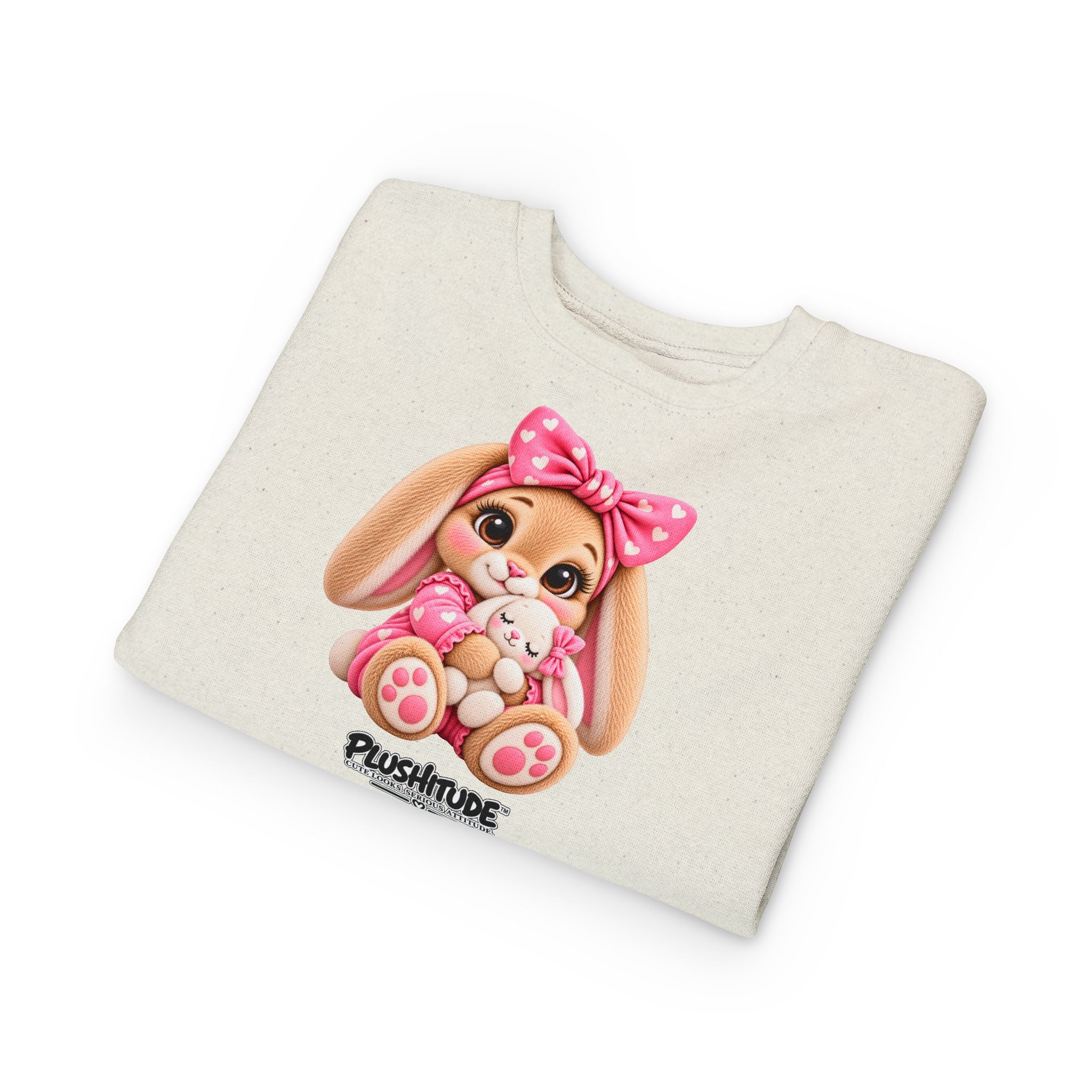 Toddler Bunny Sweatshirt — Cute Plushitude Pink Bow Graphic