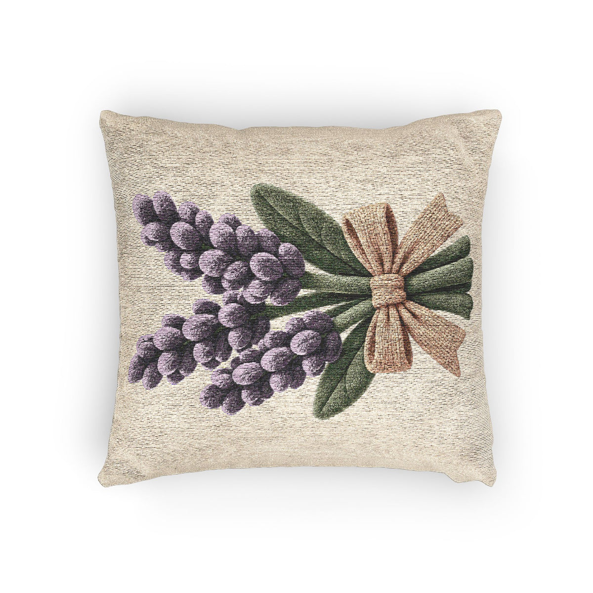 Lavender Bouquet Woven Pillow — Rustic Farmhouse Floral Throw Cushion