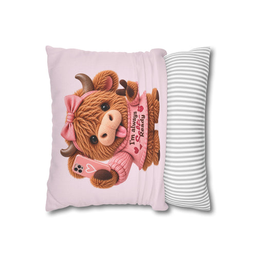 Cute Highland Cow Pillowcase — "I'm Always Selfie Ready" Plush Decorative Throw Pillow Cover