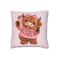 Cute Highland Cow Pillowcase — "I'm Always Selfie Ready" Plush Decorative Throw Pillow Cover