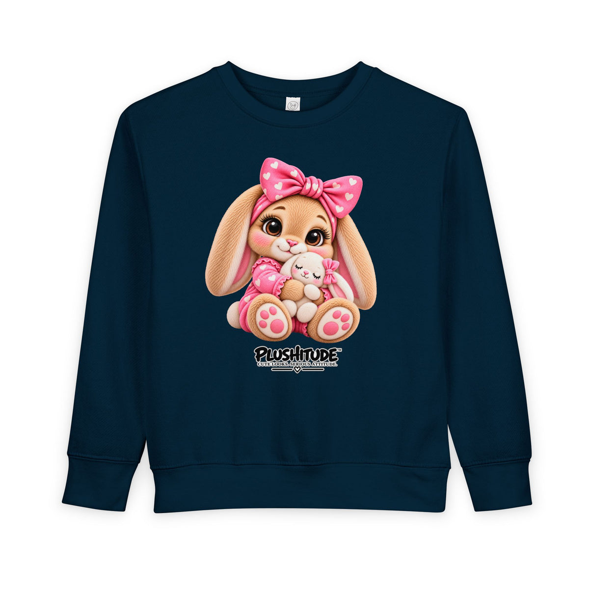 Toddler Bunny Sweatshirt — Cute Plushitude Pink Bow Graphic