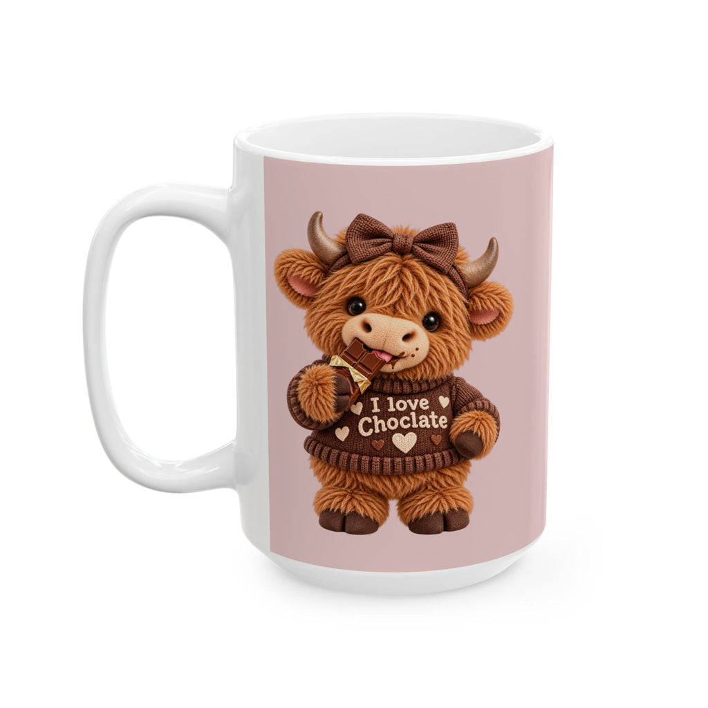 Cute Highland Cow Ceramic Mug — Pink Rustic Farmhouse Coffee Cup (11oz & 15oz)