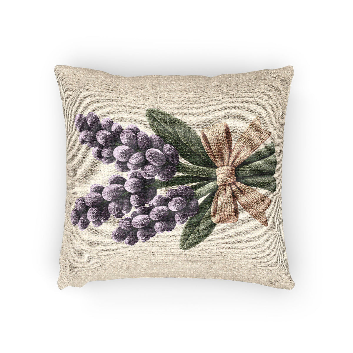 Lavender Bouquet Woven Pillow — Rustic Farmhouse Floral Throw Cushion