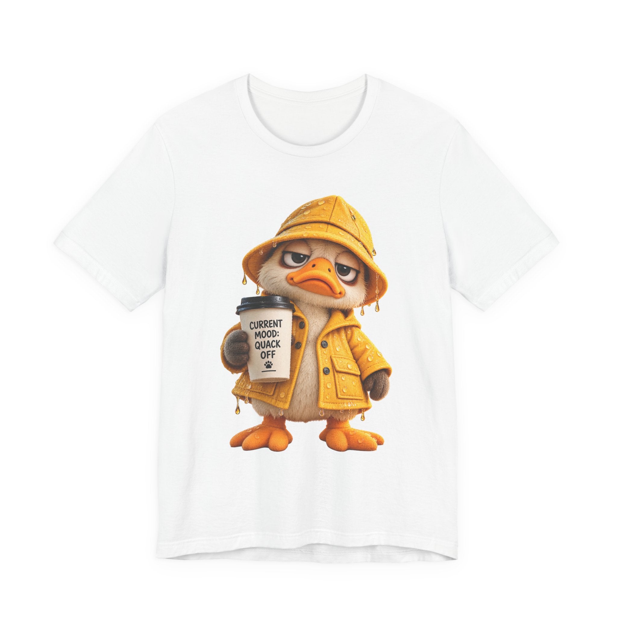 Duck in Rain Jacket T‑Shirt — "Caution: Mood Switched Off" Cute Attitude Tee