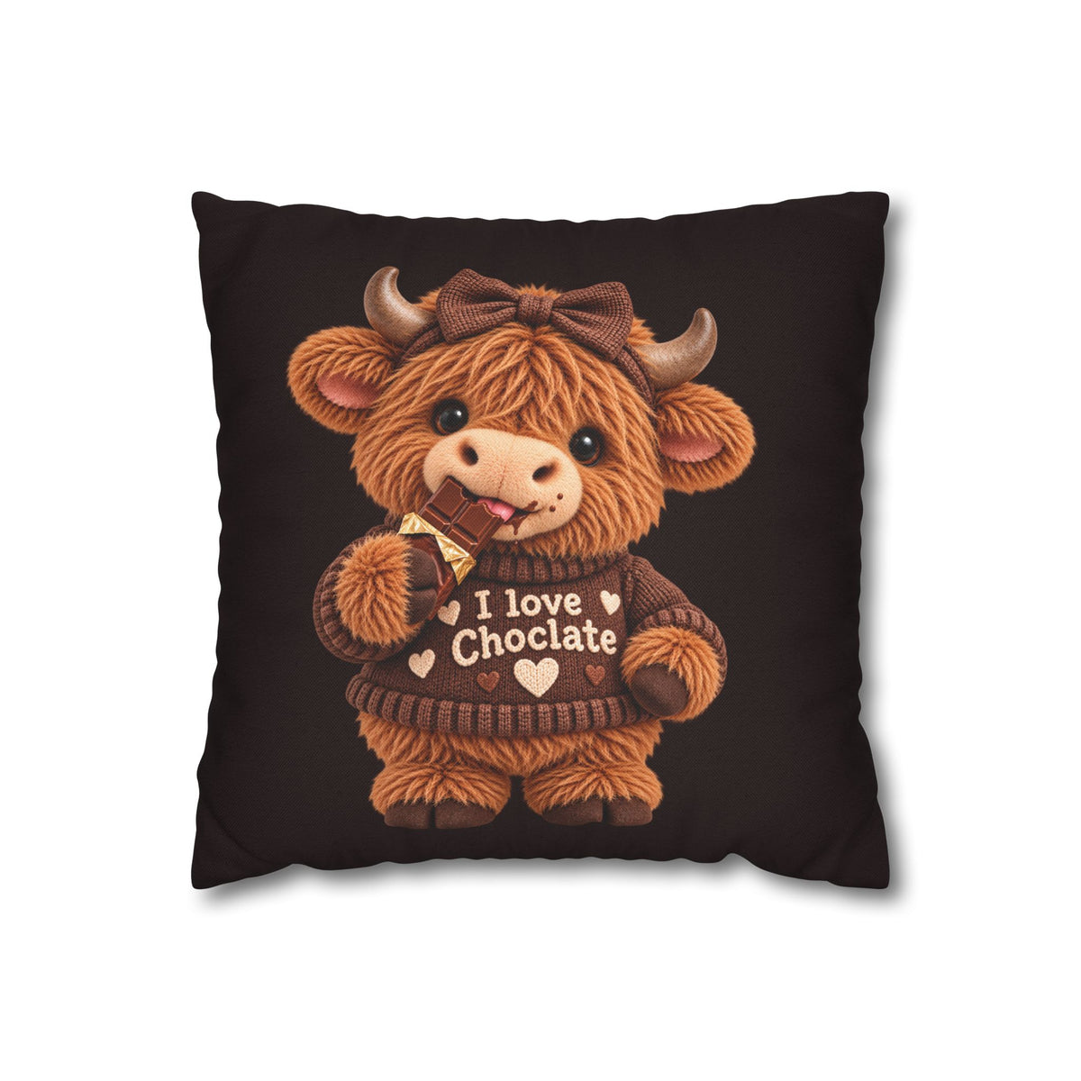 Cute Cow Plush Pillowcase — "I Love Chocolate" Decorative Throw Pillow Cover