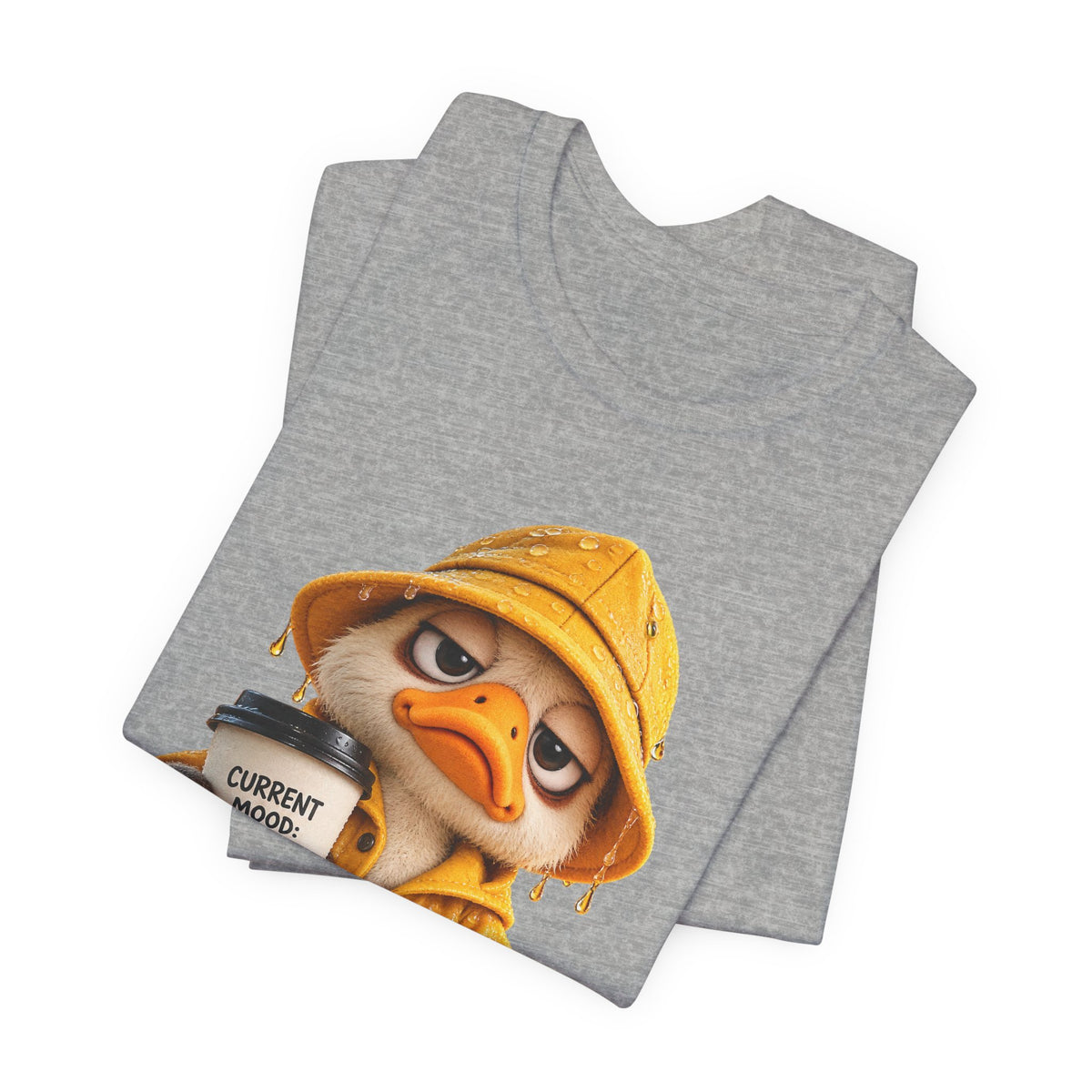 Duck in Rain Jacket T‑Shirt — "Caution: Mood Switched Off" Cute Attitude Tee