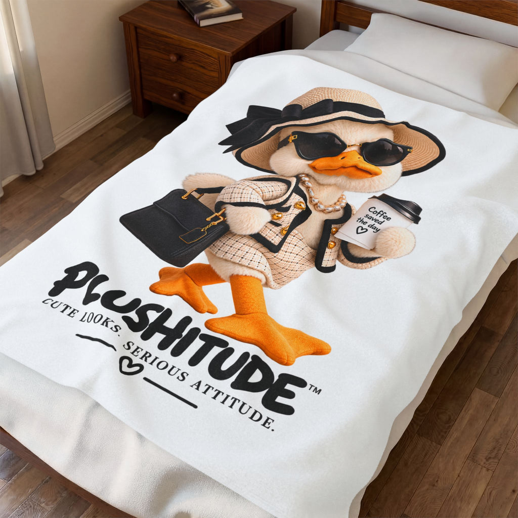 Plushitude Velveteen Throw Blanket — Fashionable Duck with "Cute Looks, Serious Attitude"