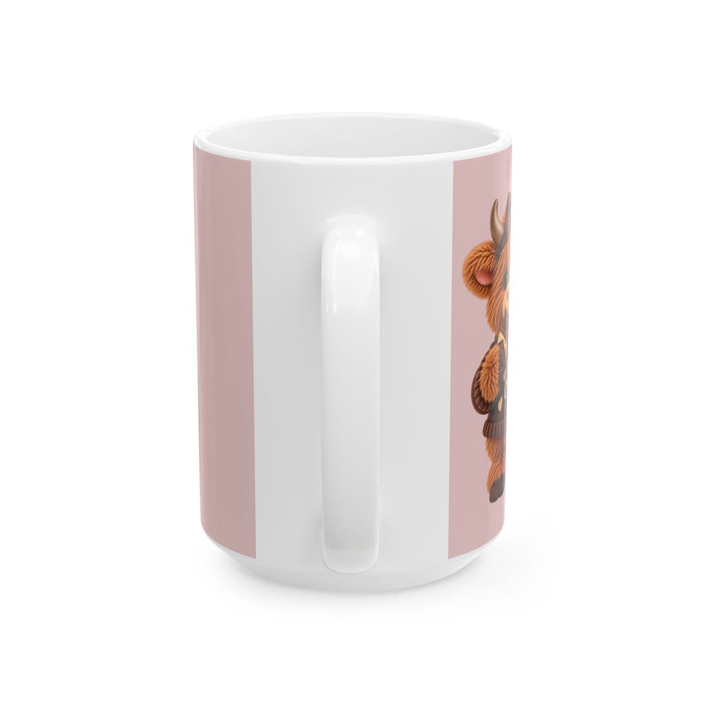 Cute Highland Cow Ceramic Mug — Pink Rustic Farmhouse Coffee Cup (11oz & 15oz)
