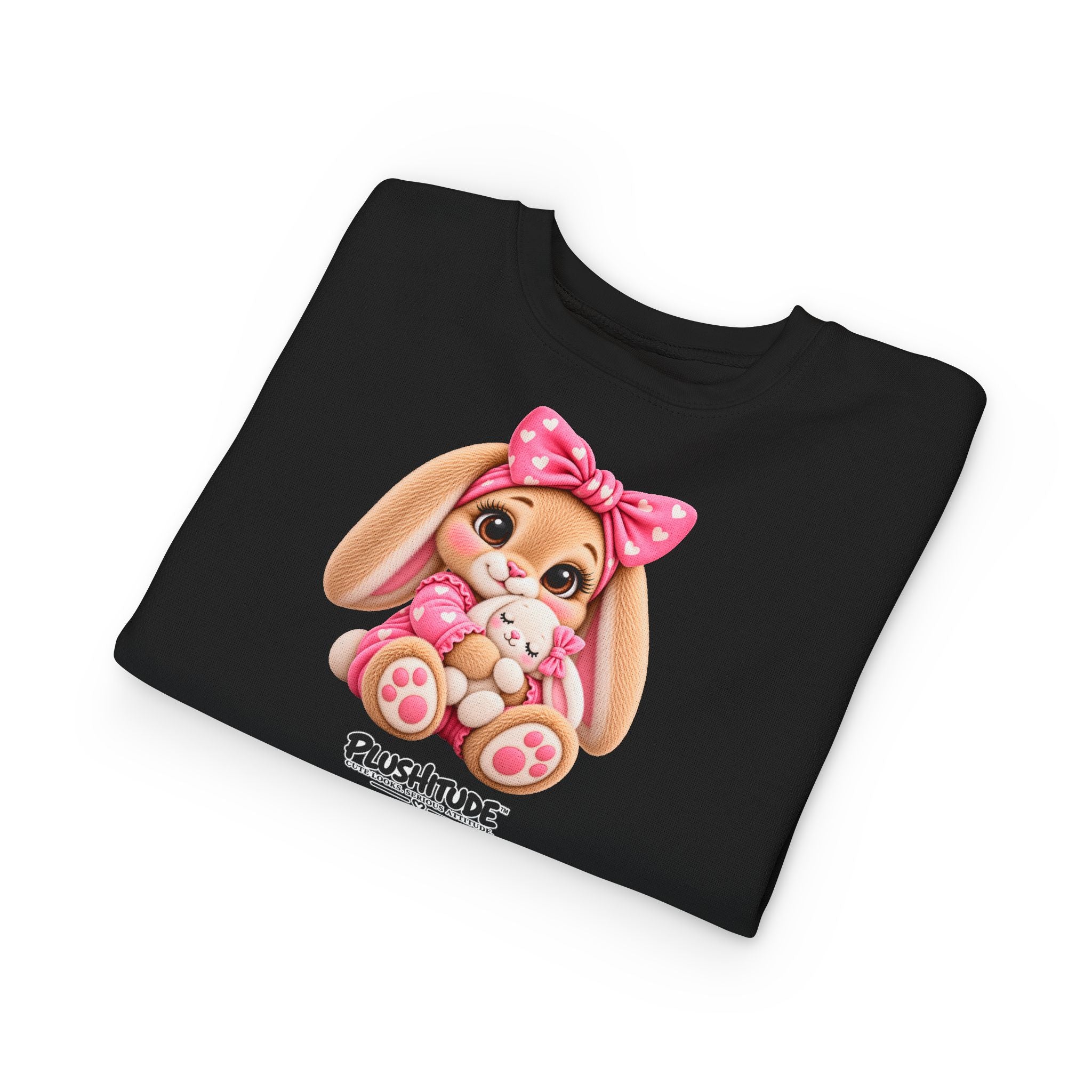 Toddler Bunny Sweatshirt — Cute Plushitude Pink Bow Graphic