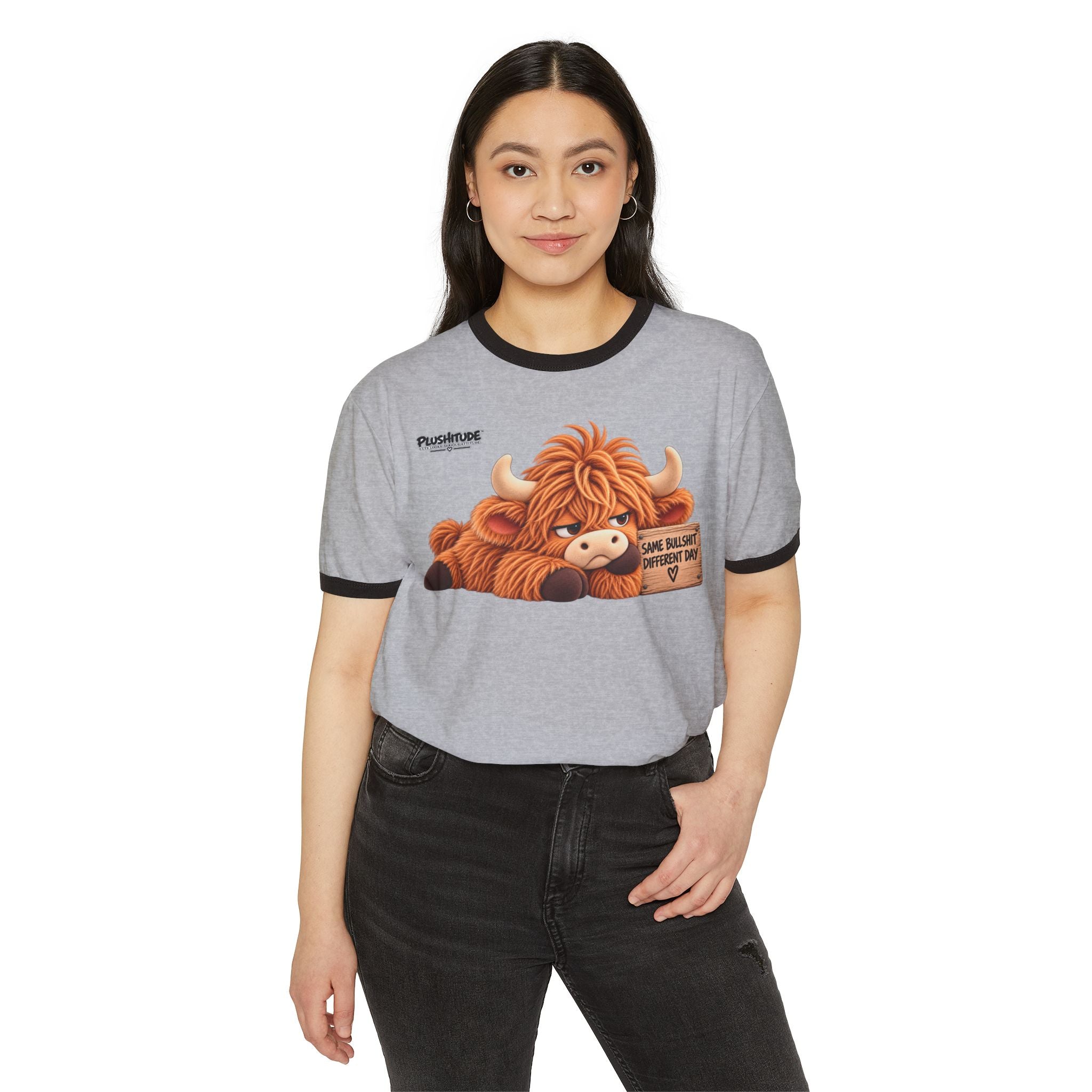 Graphic T-Shirt — "Plushy Cow" Ringer Tee