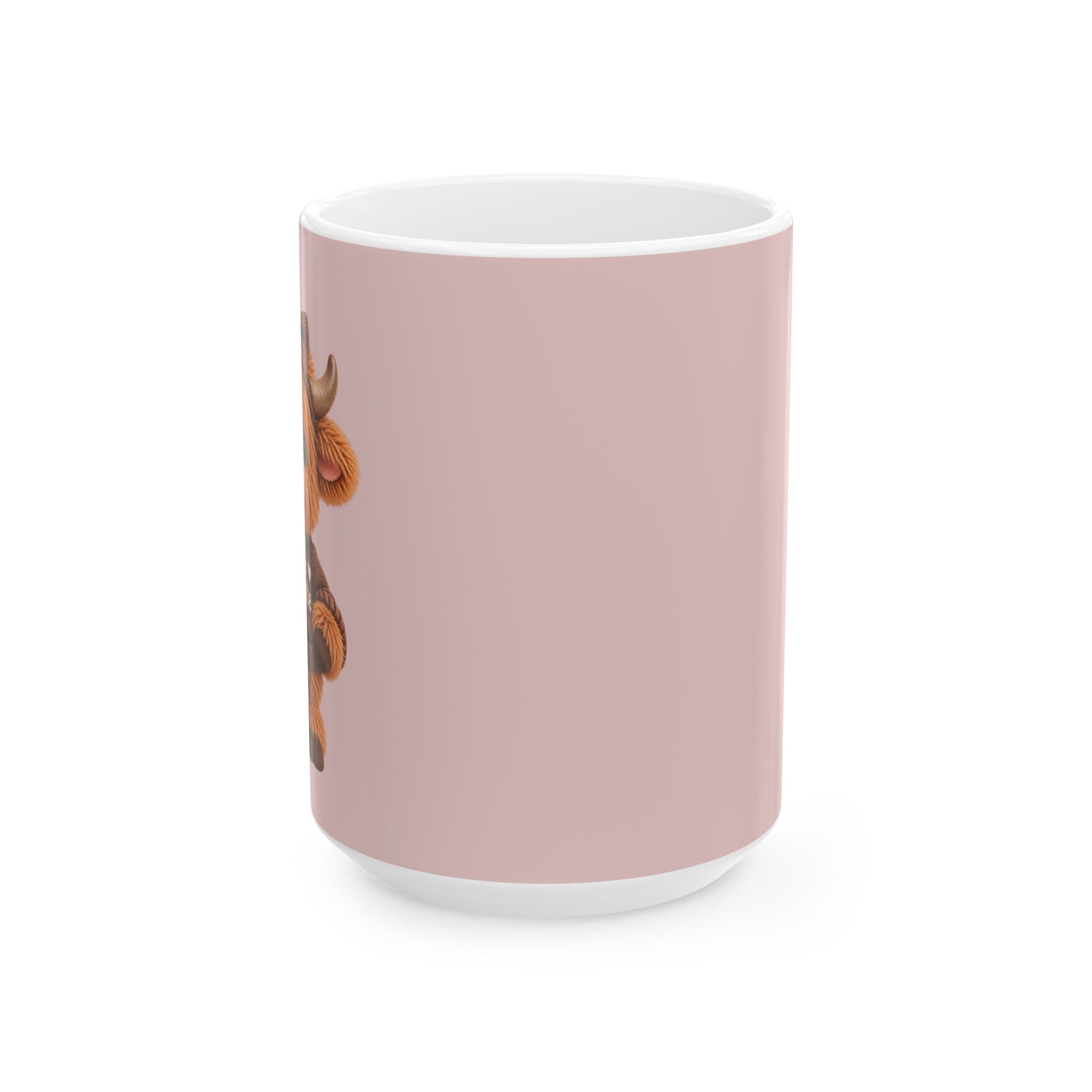 Cute Highland Cow Ceramic Mug — Pink Rustic Farmhouse Coffee Cup (11oz & 15oz)