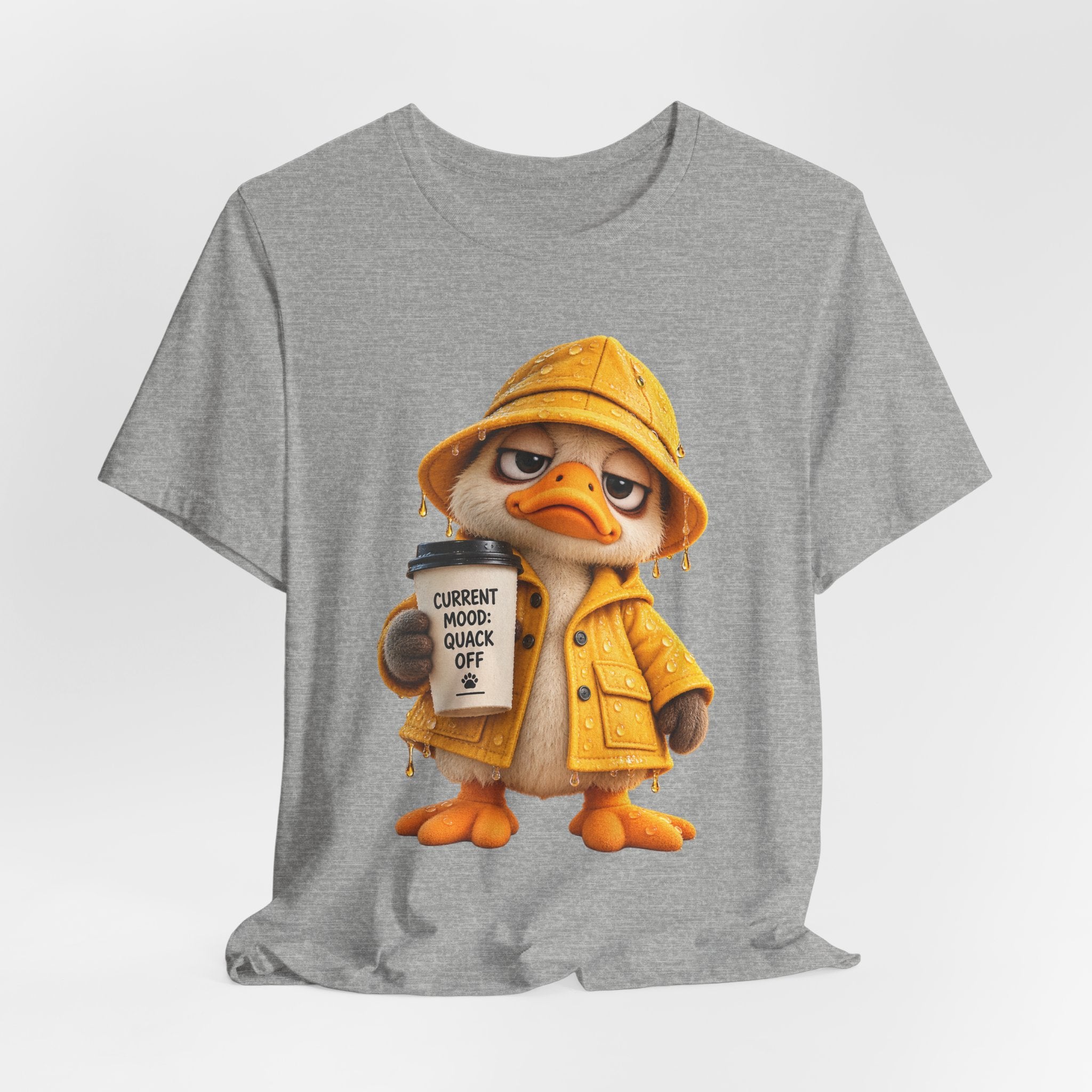 Duck in Rain Jacket T‑Shirt — "Caution: Mood Switched Off" Cute Attitude Tee
