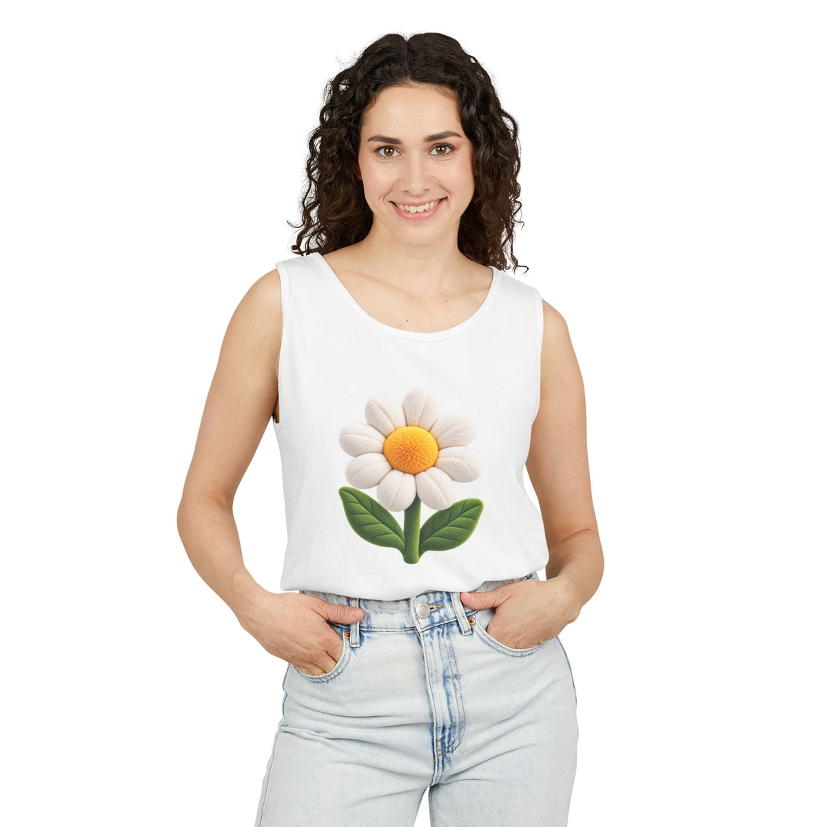 Daisy Graphic Tank Top — Cute 3D Flower Summer Tee