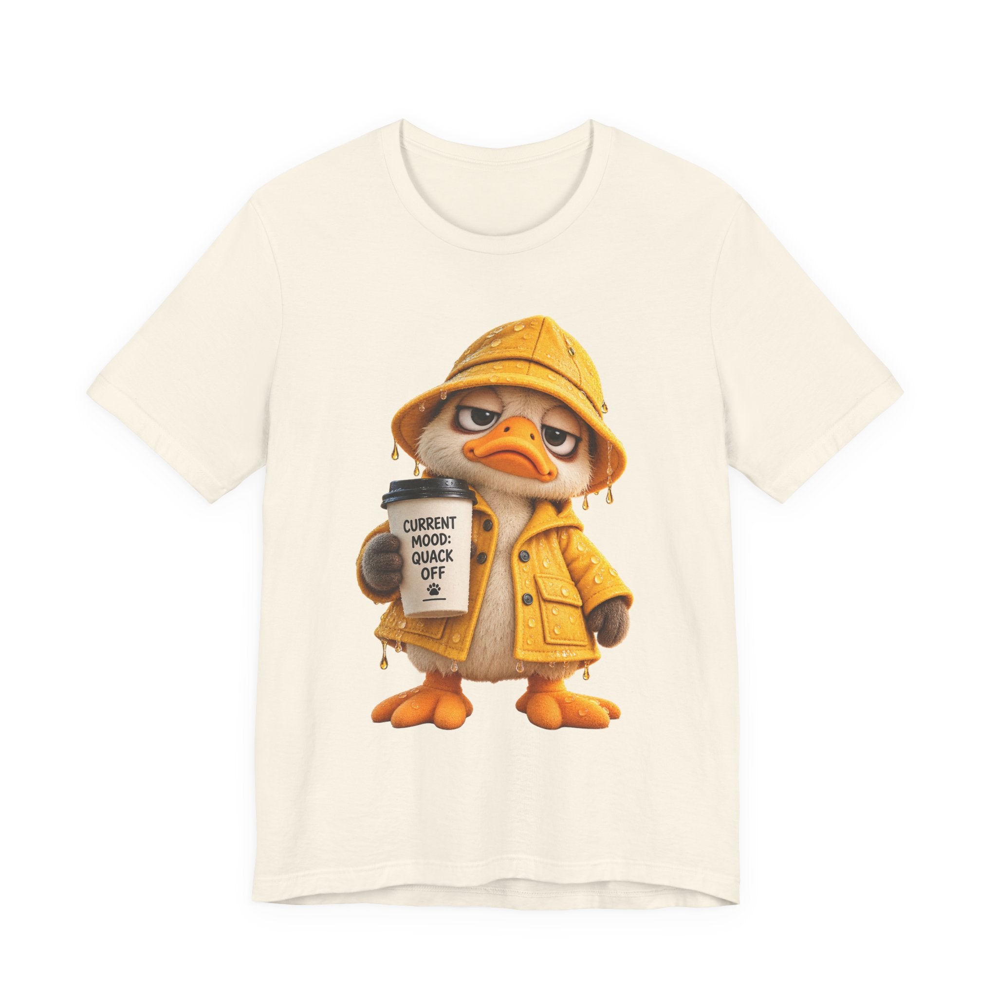 Duck in Rain Jacket T‑Shirt — "Caution: Mood Switched Off" Cute Attitude Tee