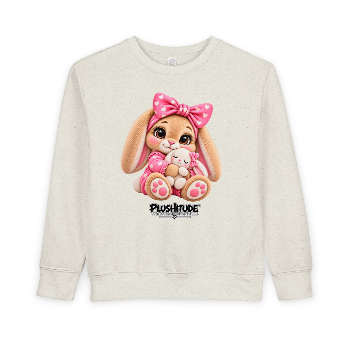 Toddler Bunny Sweatshirt — Cute Plushitude Pink Bow Graphic