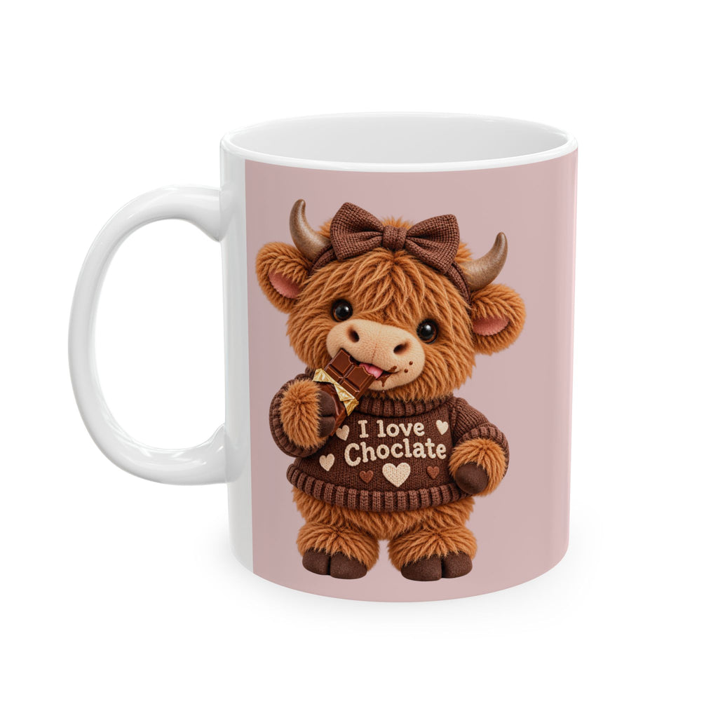 Cute Highland Cow Ceramic Mug — Pink Rustic Farmhouse Coffee Cup (11oz & 15oz)
